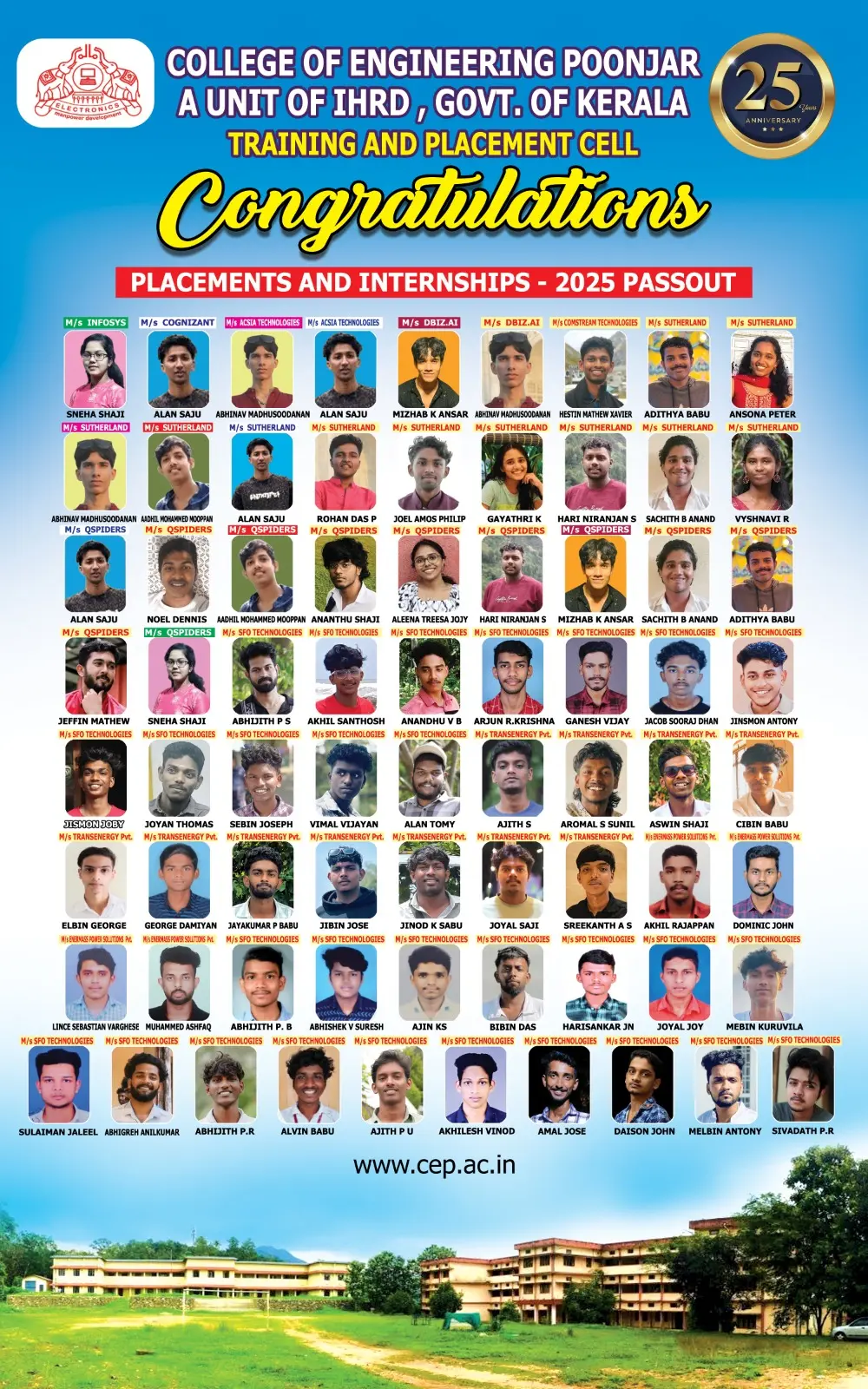 College of Engineering Poonjar placement and pass-out highlights for 2025